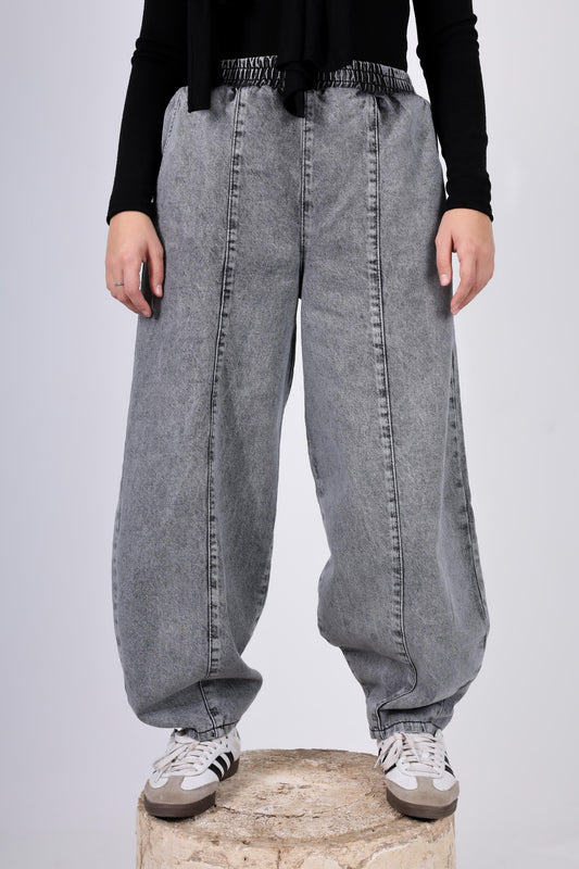 Balloon Denim Pants - Grey