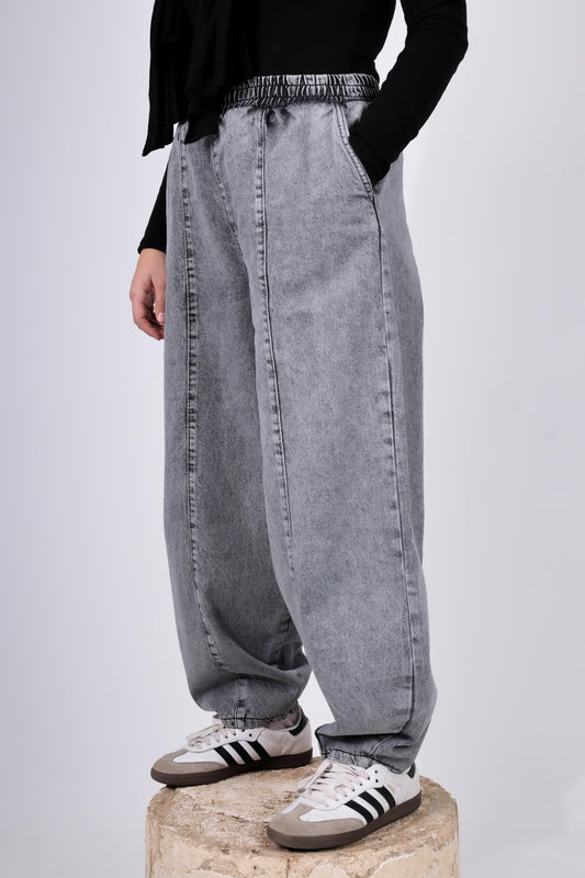 Balloon Denim Pants - Grey